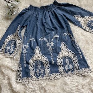 Metric 100% Cotton Denim Crochet Embroidered Top Shirt